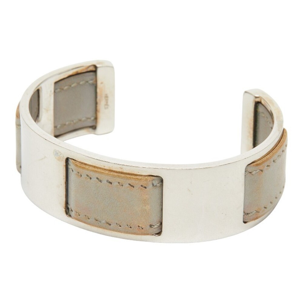 HERMES Silver Leather Bracelet